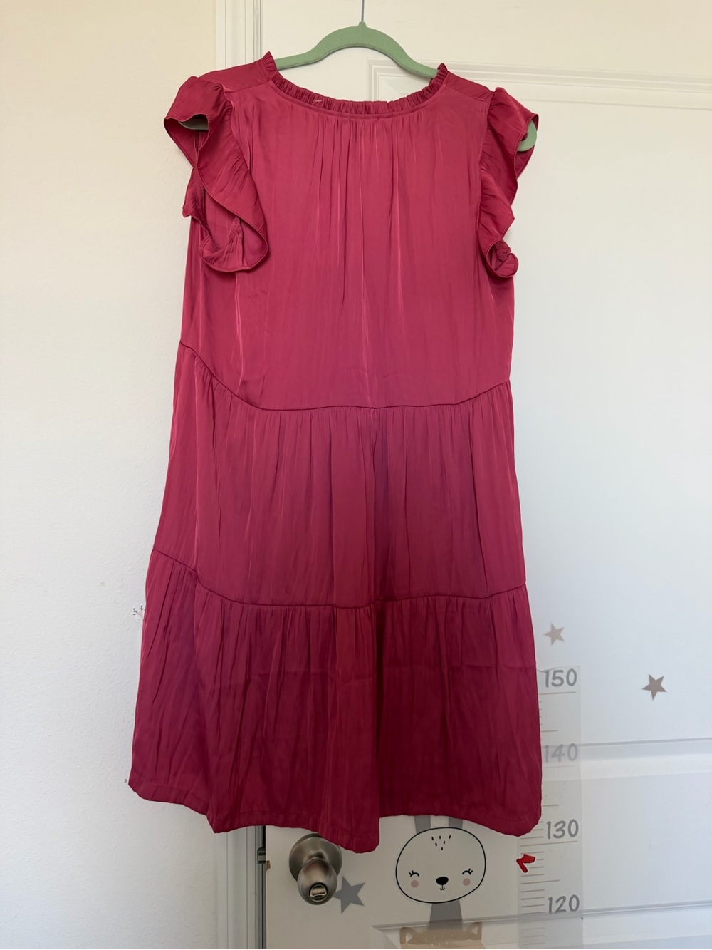 LOFT Raspberry Tiered V-Neck Ruffle Cap-Sleeve Mini Dress - Picture 4 of 4